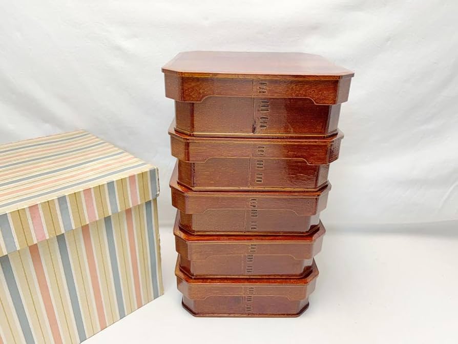 Amazon.co.jp: 懐石道具 木製 大徳寺 弁当 縁高重箱 五客揃 刻印 元箱