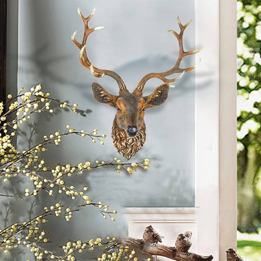 Amazon.co.jp: 動物の頭壁彫刻 壁装飾 インテリア 幸運の鹿の頭の壁の