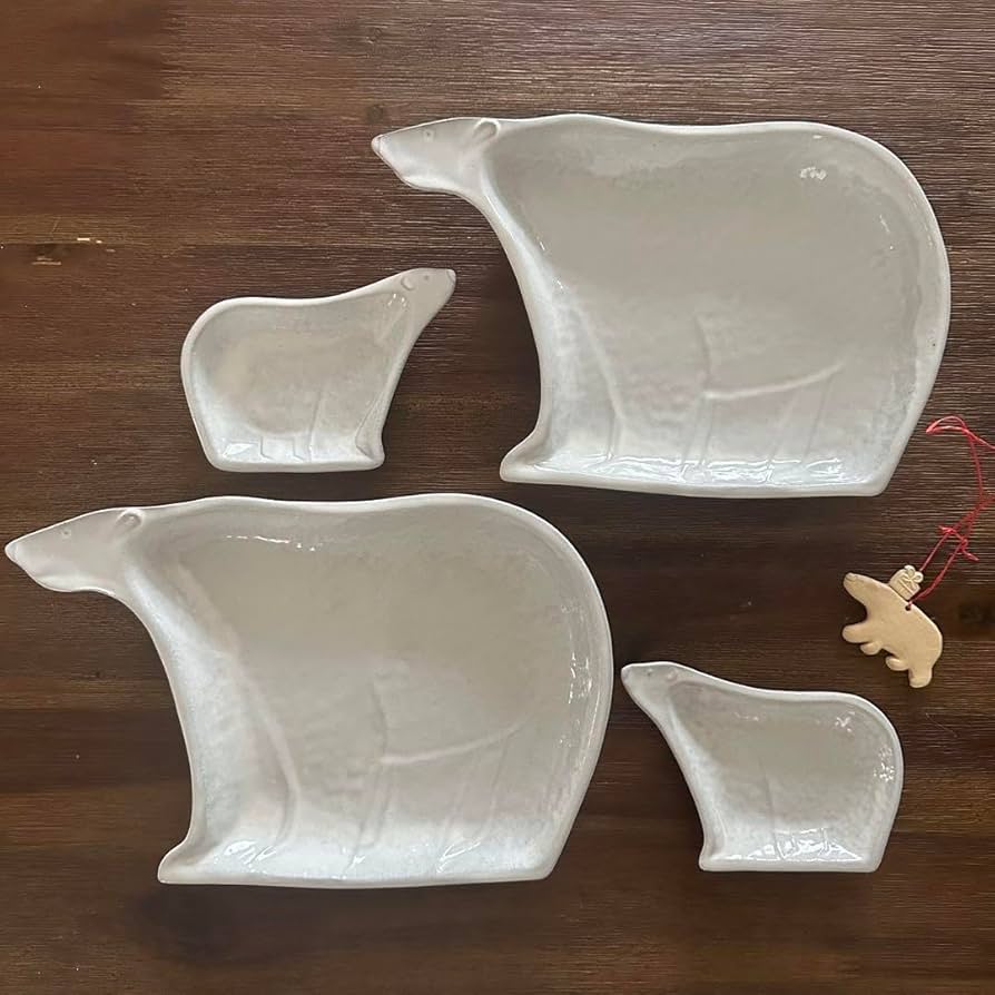 Amazon.co.jp: よしざわ窯 ホワイトグレー シロクマ皿 親子 お皿セット
