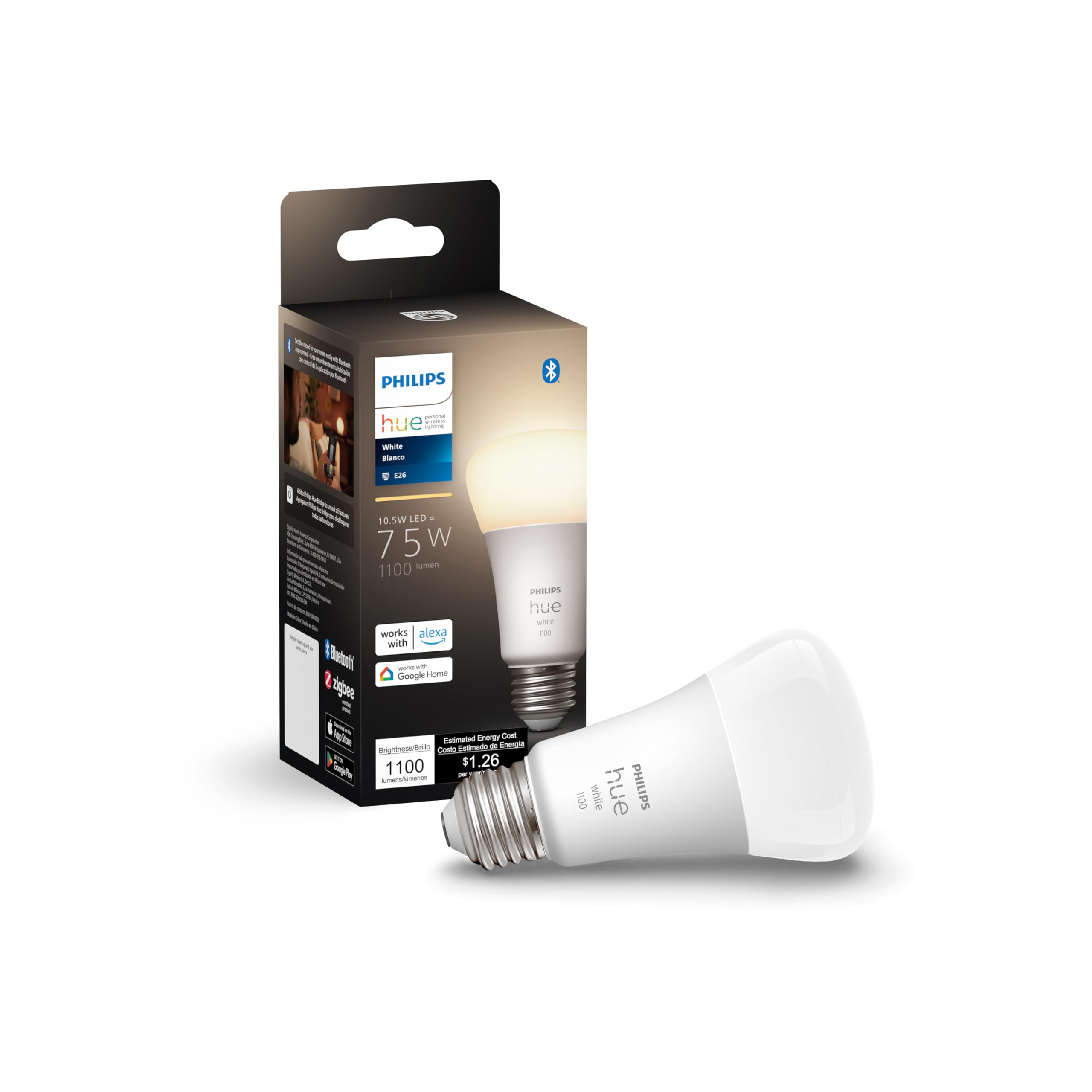 Philips Hue Smart 75W A19 LED Bulb - Soft Warm White Light - 1