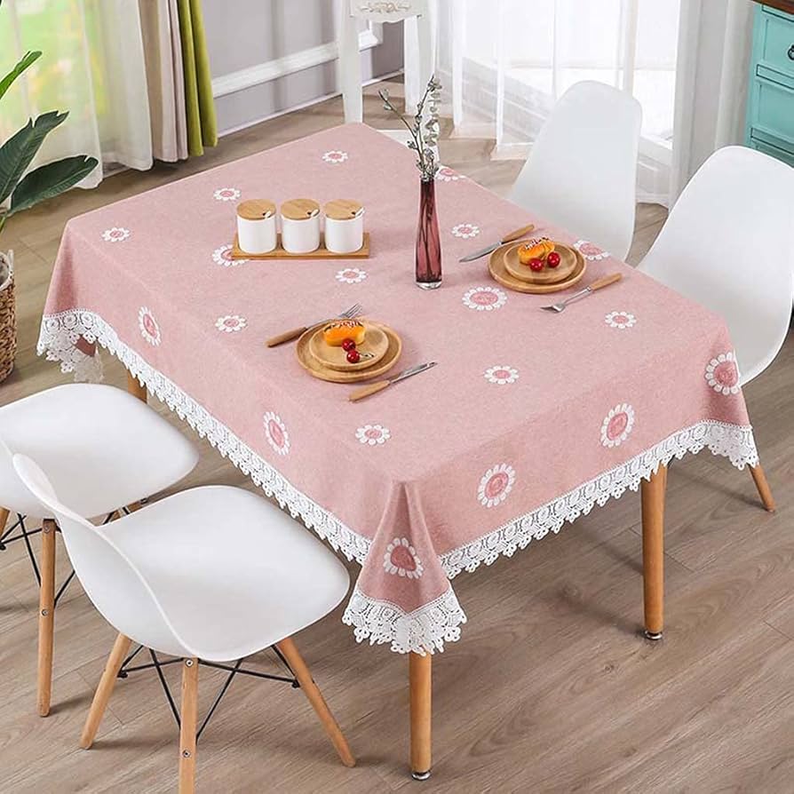 Amazon｜テーブルクロス ピンク 花柄 レース縁取り マルチクロス