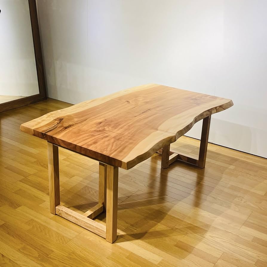 Amazon｜ウッドギャラリー樹 栃 一枚板テーブル（兼用脚付） 天板5.0cm