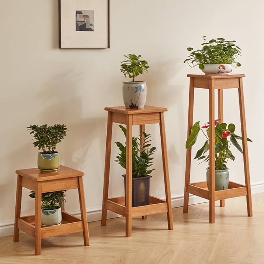 Amazon.co.jp: [GZGZ] フラワースタンド 無垢材 H80 オーク材 高さ45