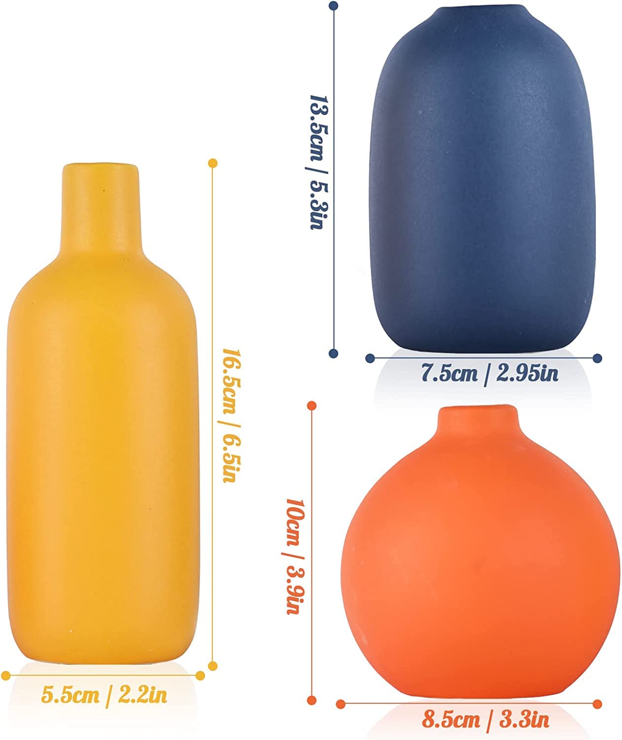 Amazon.co.jp: 陶器 花瓶 3点セット オレンジ 花瓶 青 花瓶 黄色 花器