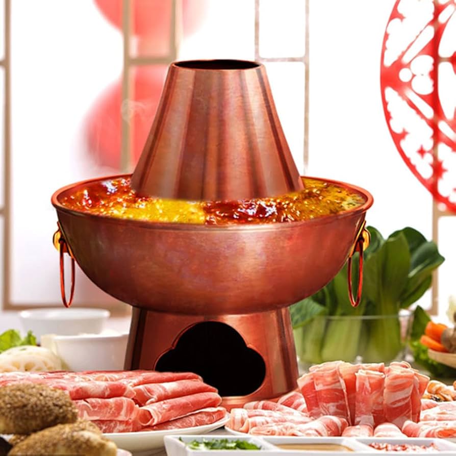 Amazon｜Pingle 鴛鴦鍋 火鍋 伝統的な炭銅鍋-厚い素材、大容量の