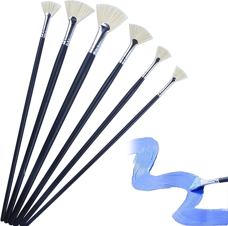 Amazon.co.jp: 扇型ブラシ 6本セット 油彩画筆 水彩筆 木材面相ブラシ