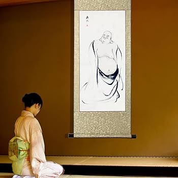 Amazon｜画家手描き 掛け軸 超お得 仏画 水墨画 /布袋様 七福神の1人