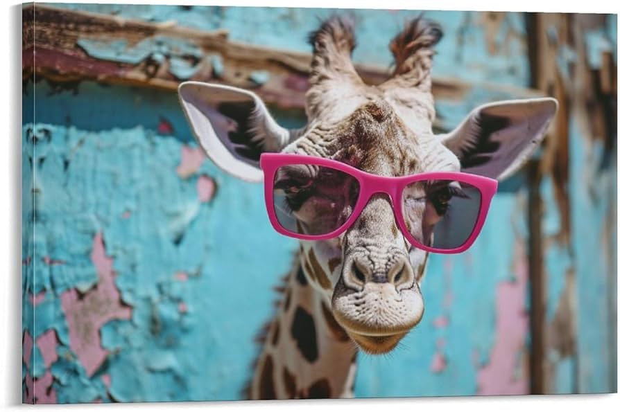 Amazon.co.jp: 絵画 サングラスをかけたキリンインテリア 絵画 超