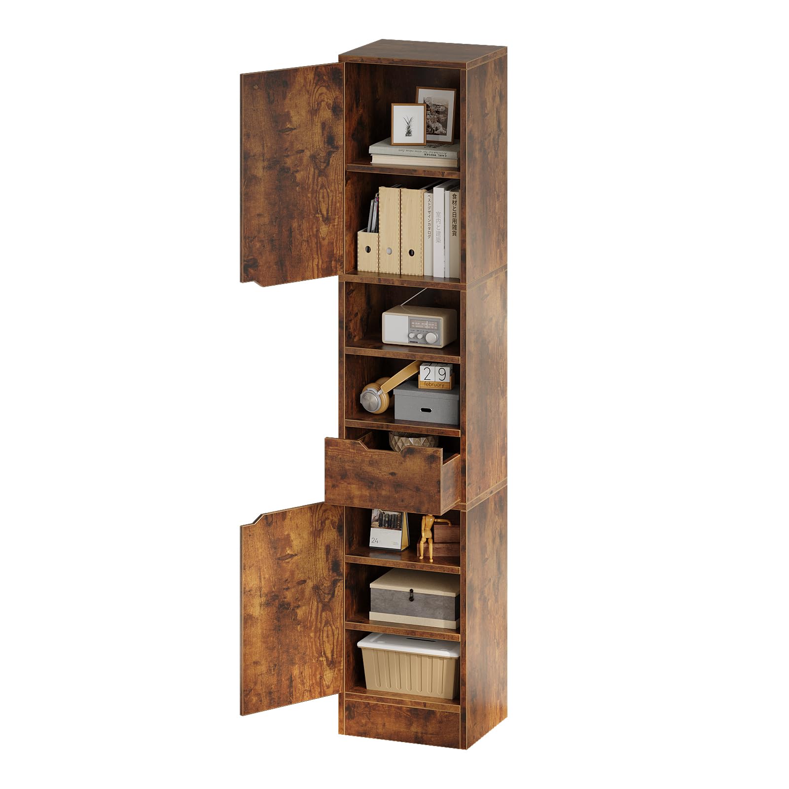 Amazon.co.jp: 本棚 8段 カラーボックス 扉付き 書架 大容量 引き出し