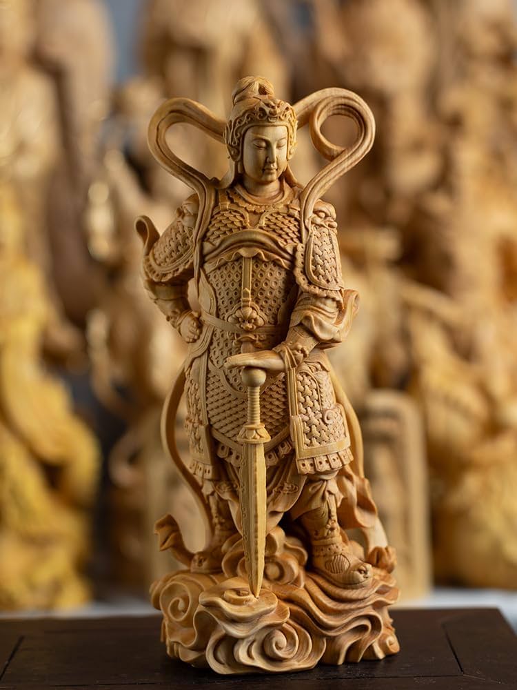 Amazon｜木彫 彫刻 ツゲ 柘植 高さ11cm 韋駄天立像 関羽立像 彫刻仏像