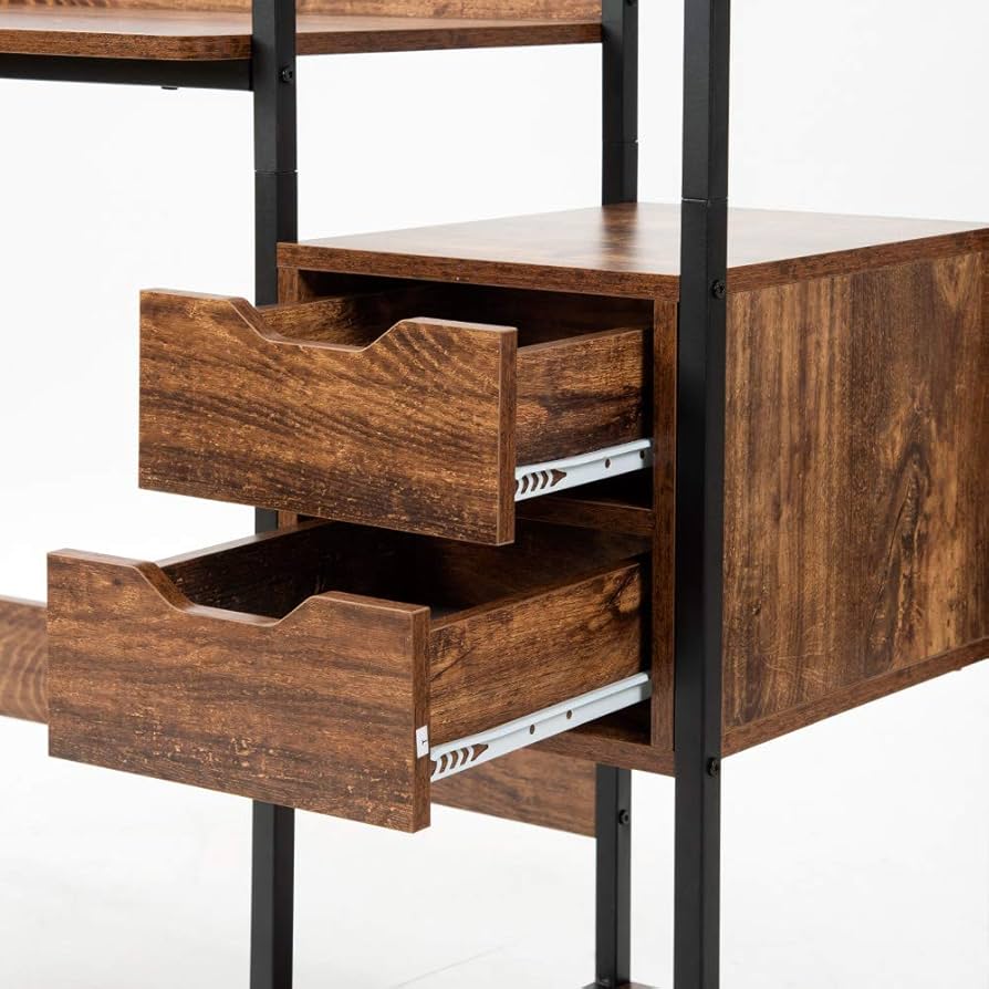 Amazon | 【配達時間2-3日】パソコンデスク 引き出し付き ラック付き