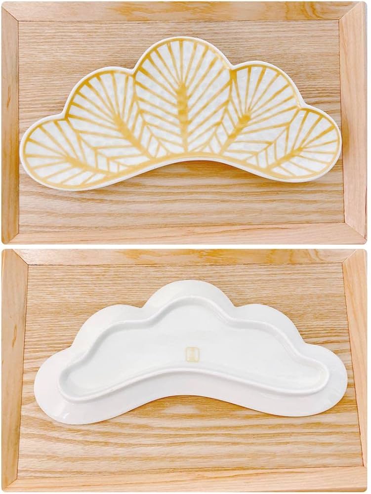 Amazon.co.jp: 有田焼 幸楽窯 錦金松葉形前菜皿 白金 茶緑金 6点セット