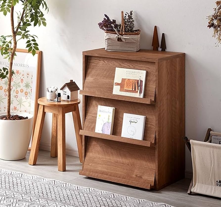 Amazon｜フラップ扉付 キャビネット本棚 リビング収納 大容量 棚