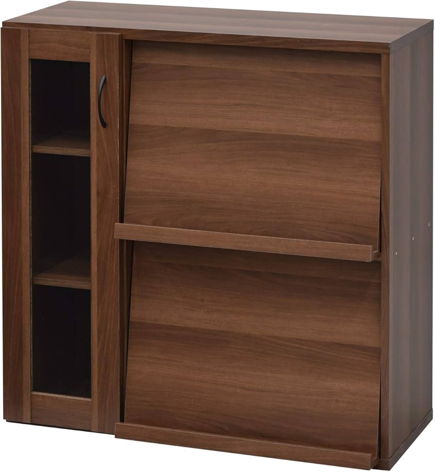 Amazon.co.jp: ワイエムワールド 本棚 ガラス扉付 フラップ扉2枚