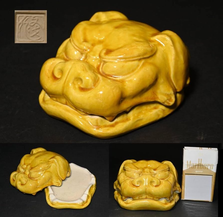 S725 香合 『獅子頭』『九谷焼』『朝倉文夫作』 共箱 茶道具