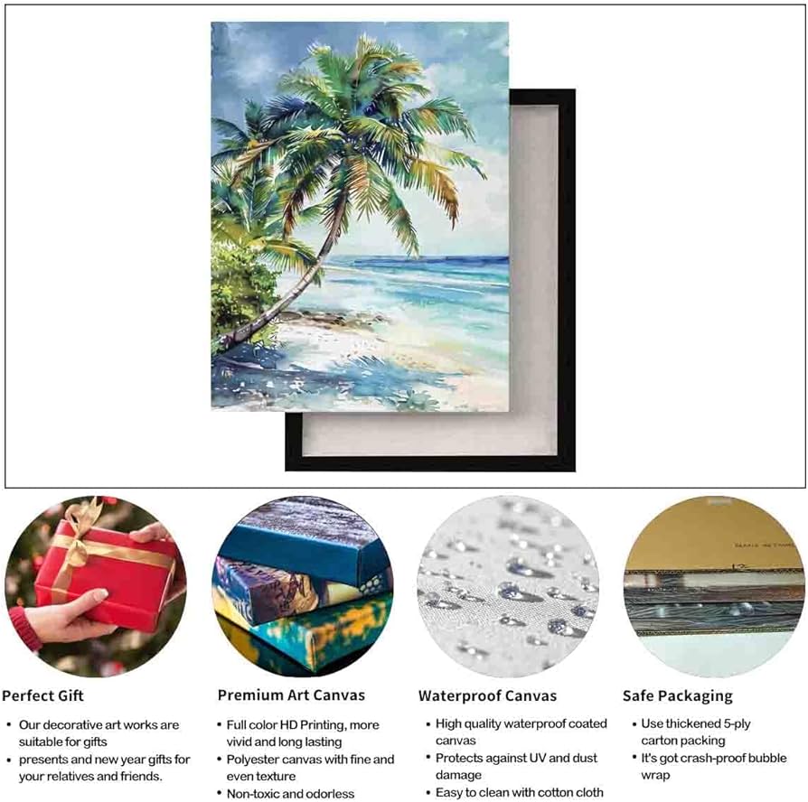 GeRRit Original-Palm tree Beach Wall Art Watercolor Landscape