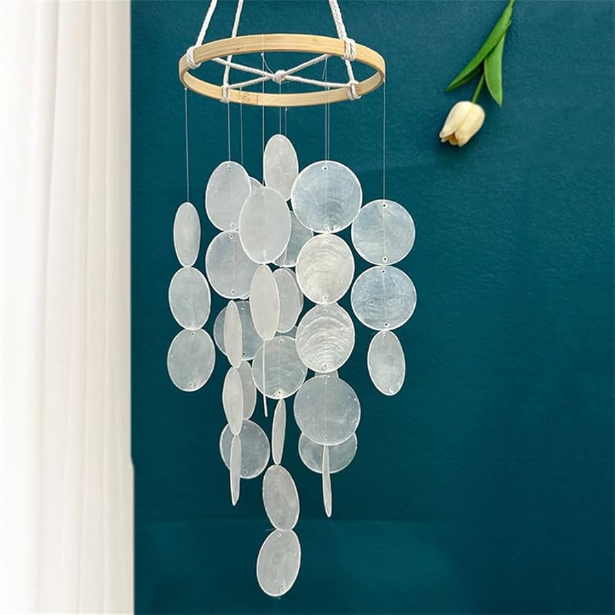 Amazon.co.jp: ウインドチャイム 天然貝殻 風鈴 丸型 ドアチャイム