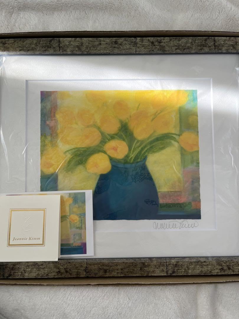 Amazon.co.jp: ジニーキム 限定版画 額入緑の花瓶のチューリップ