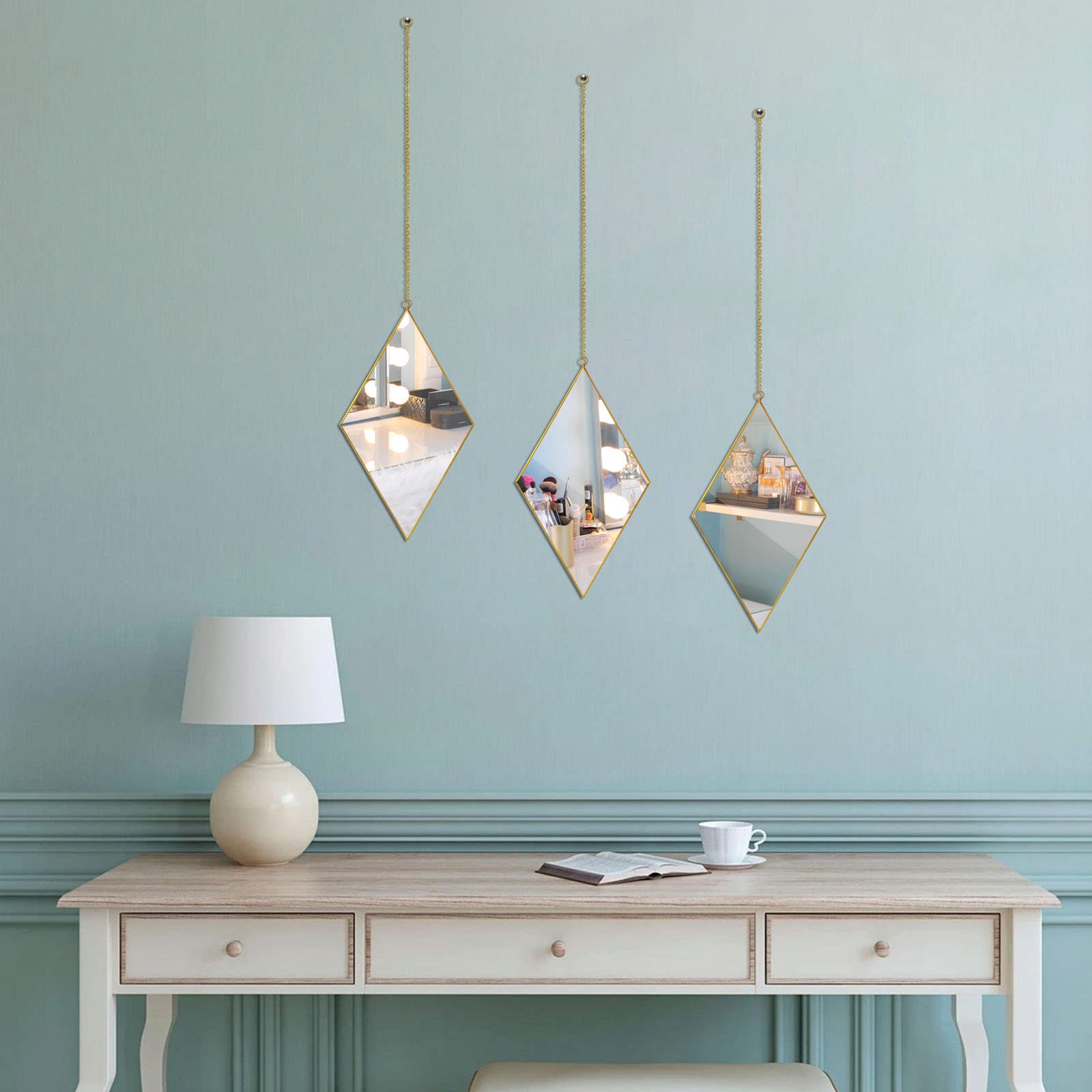 Amazon.co.jp: TLBTEK ひし形 ミラー 壁装飾 ゴールドウォールミラー