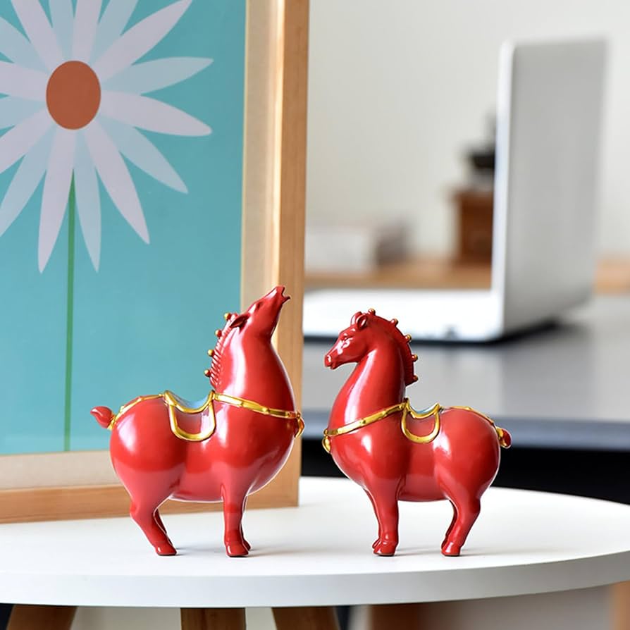Amazon.co.jp: 馬像、成功のためのセラミック唐馬風水置物、創造的な