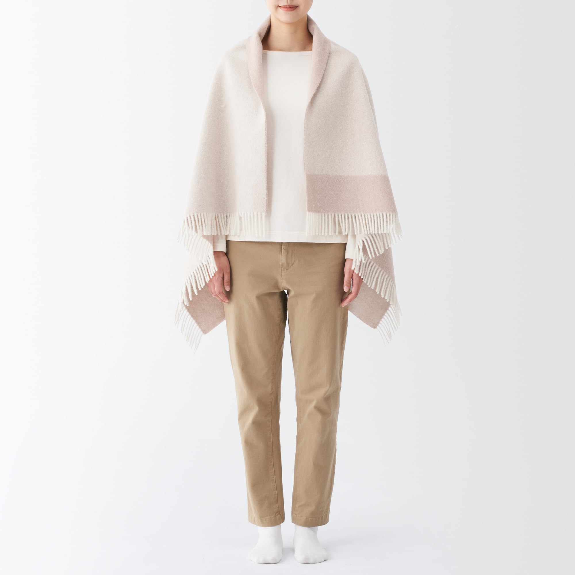 Amazon｜無印良品 ウールリバーシブルブランケット ピンク 80×130cm