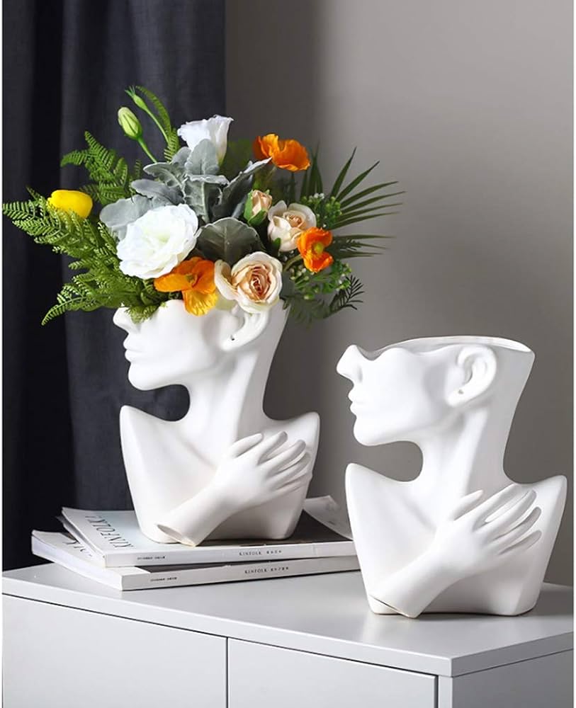 Amazon.co.jp: 花瓶の顔の造花セラミック花瓶、造花の花束、ドライ