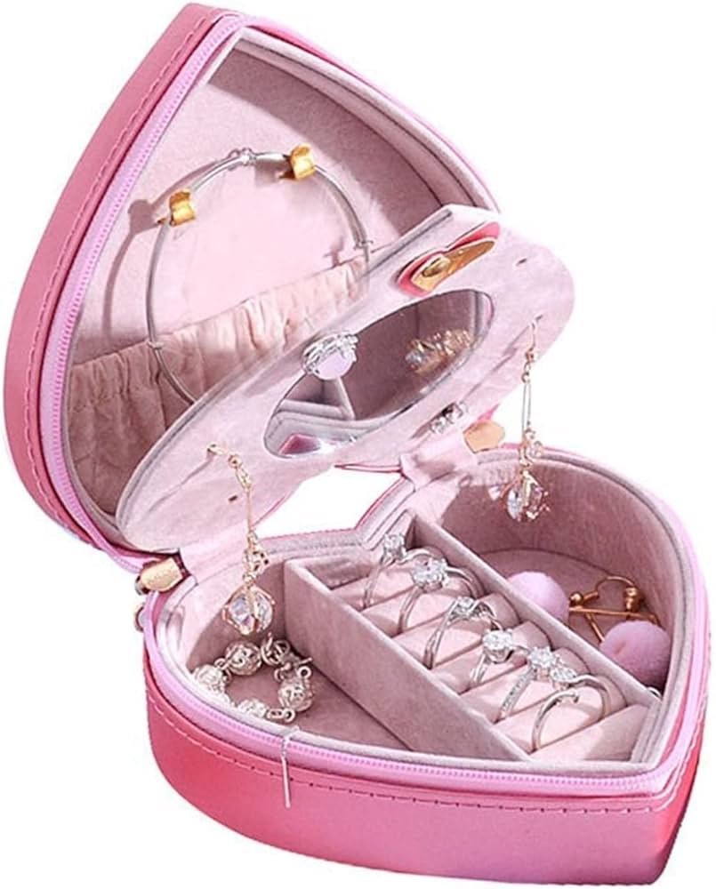 Amazon｜ハート型のジュエリーボックス、旅行用ジュエリーケース、女性