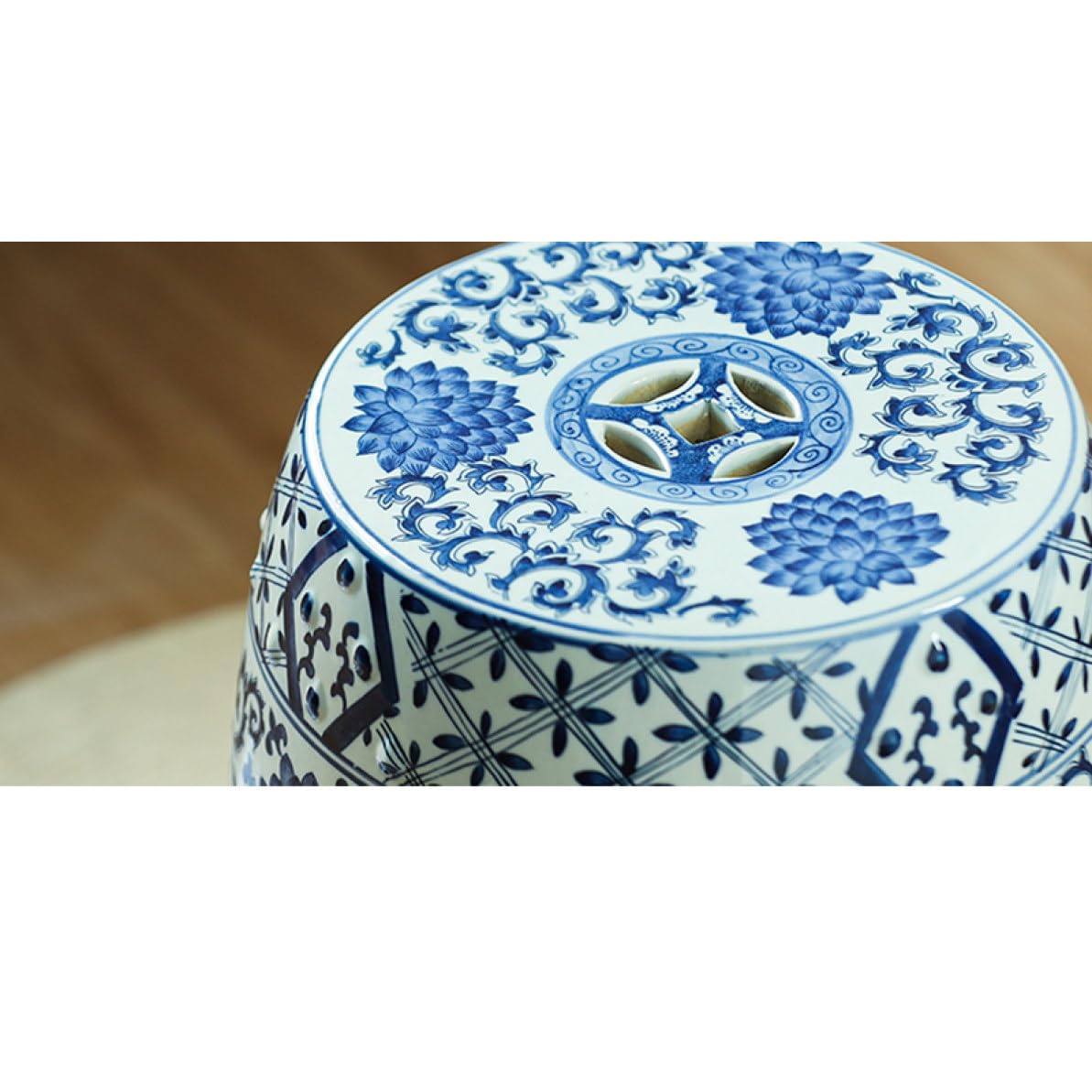 Amazon.co.jp: [GZGZ] 青白花陶器スツール 花台 椅子 置物