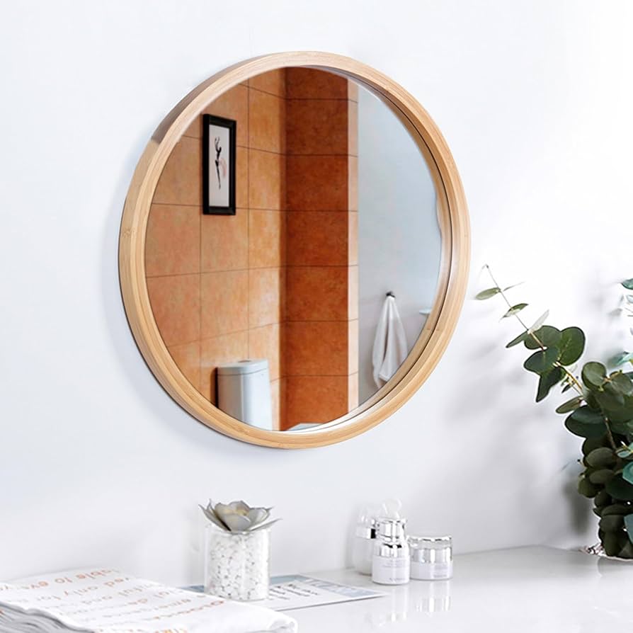Amazon.co.jp: ミラー 鏡 おしゃれ 壁掛けミラー 無垢材 丸い鏡 玄関