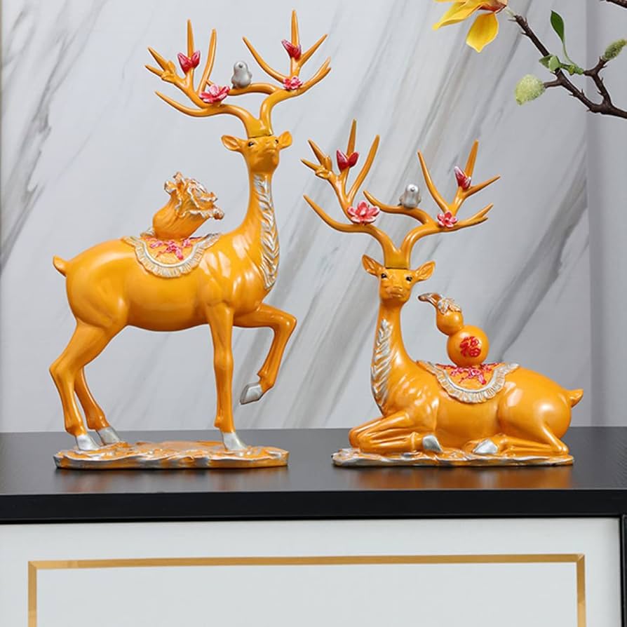 Amazon.co.jp: 北欧の工芸品 鹿 2匹セット タイプ おきもの 置き物