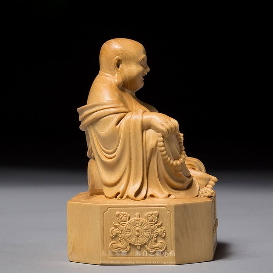 Amazon.co.jp: 開運七福神 布袋 様 布袋様の置物 高級天然ツゲ木彫り