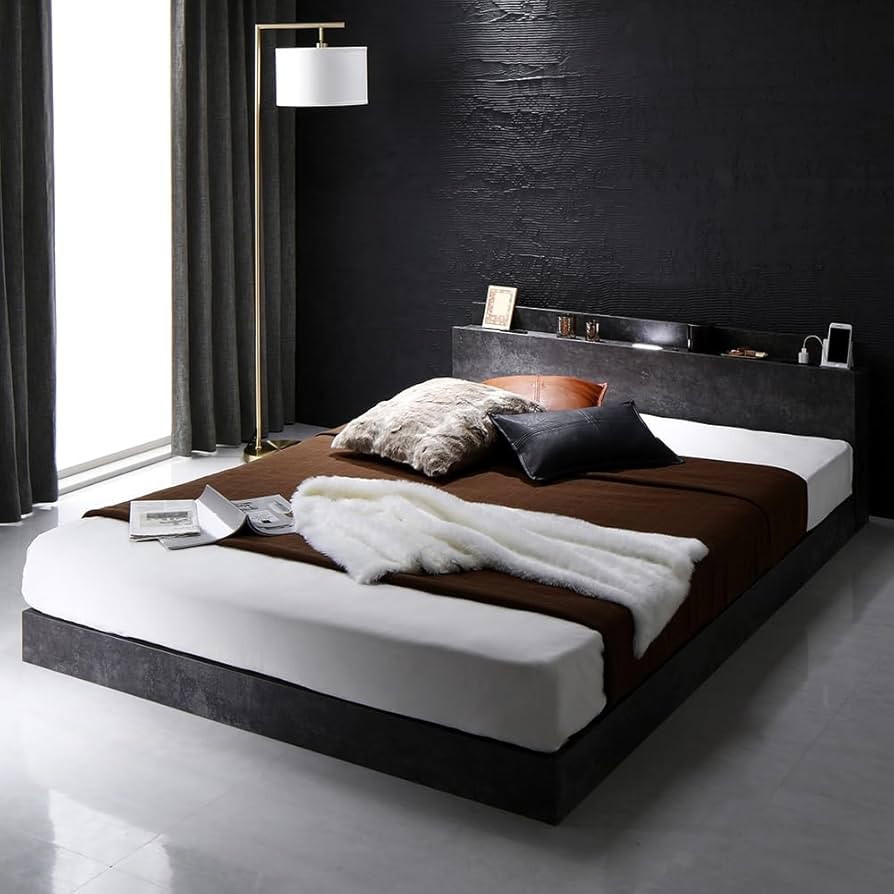 Amazon｜RASIK ベッド ダブル フレームのみ ストーングレー ロータイプ