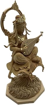 Amazon｜木彫り仏像 辨財天 弁才天像【弁財天（弁才天）】桧木 金泥