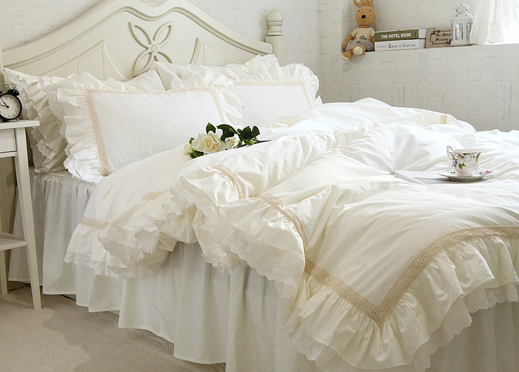 Amazon｜lecozy 綿100％ 姫系寝具カバー 刺繍レース付き フリル