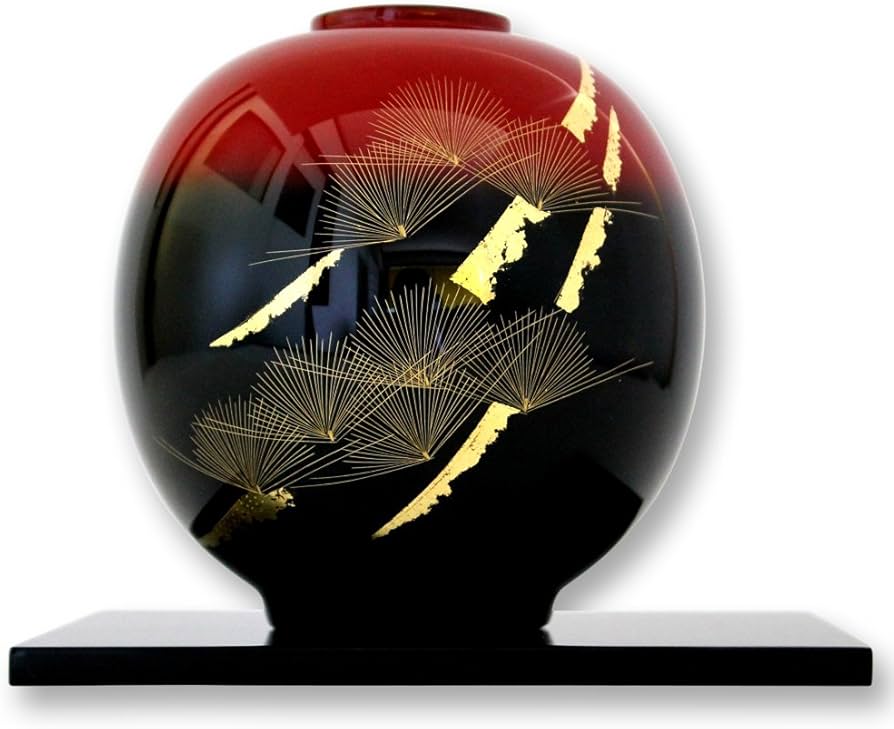 Amazon.co.jp: 輪島塗 花器 球型 黒朱ぼかし 雅松沈金 WA2-1 : ホーム