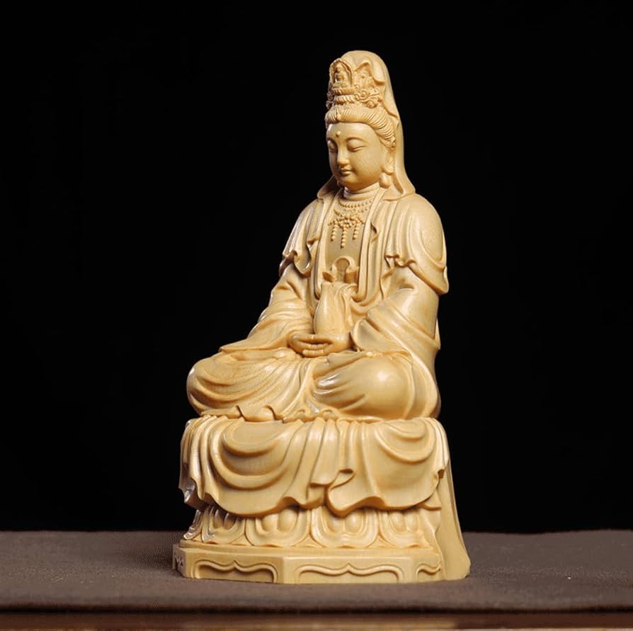 Amazon｜木彫り観世音菩薩 観音像彫刻 19cm 観音仏像 仏壇 観音様