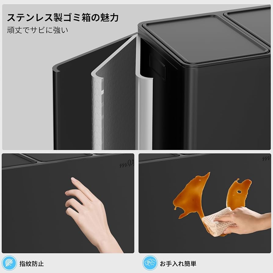 Amazon｜mVm ゴミ箱 分別 横型3分別 3×15L ダストボックス 蓋付き
