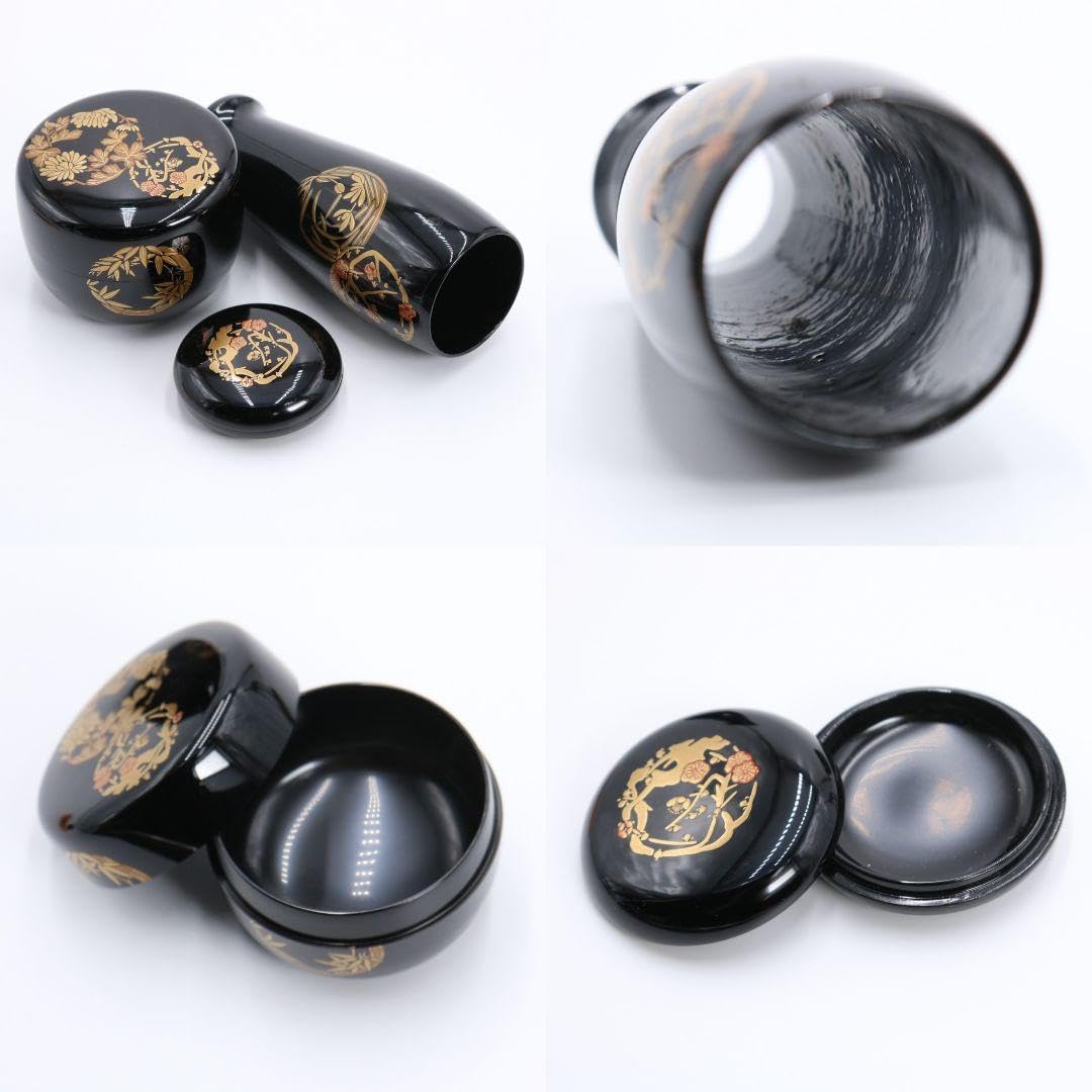 Amazon.co.jp: 丸紋四君子蒔絵 茶箱 三つ組 染付山水絵 二点揃 桐箱 布