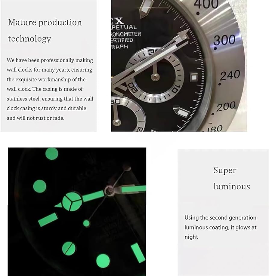 Amazon.co.jp: シルバーロレックス壁掛け時計デイトナ発光時計リビング