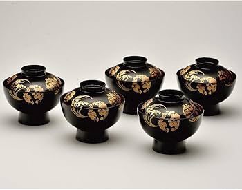 Amazon.co.jp: 会津塗 黒 雑煮椀 花丸五君子(5客組) : ホーム＆キッチン