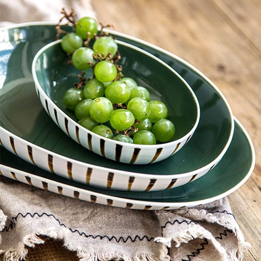 Amazon.co.jp: 緑のプレート日本版創造セラミック楕円形の皿サラダの皿