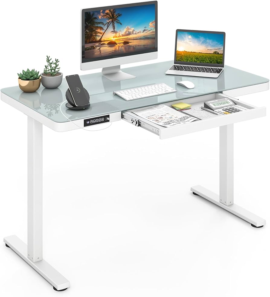 Amazon.com: Giantex Glass Standing Desk with Drawer, 48