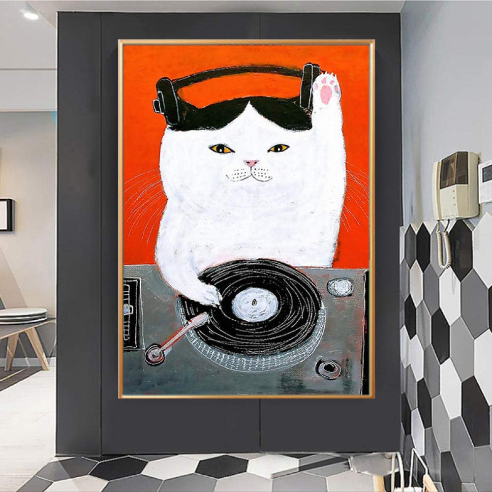 Amazon｜漫画猫ポスター面白いDj猫の壁アートパネル北欧ヴィンテージ