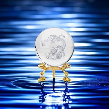 Amazon.co.jp: 龍 水晶玉 置物 五本爪 台座付き 昇龍レーザー彫り60mm