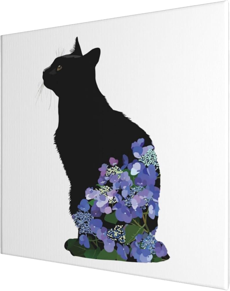 Amazon｜水彩スカル 黒猫 花 ネコ柄 猫柄 アートパネル アートフレーム