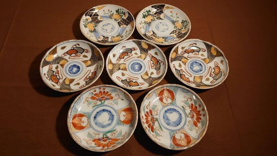 古伊万里 伊万里 色絵 金襴手 豆皿 8客 古伊万里 伊万里 色絵 金襴手