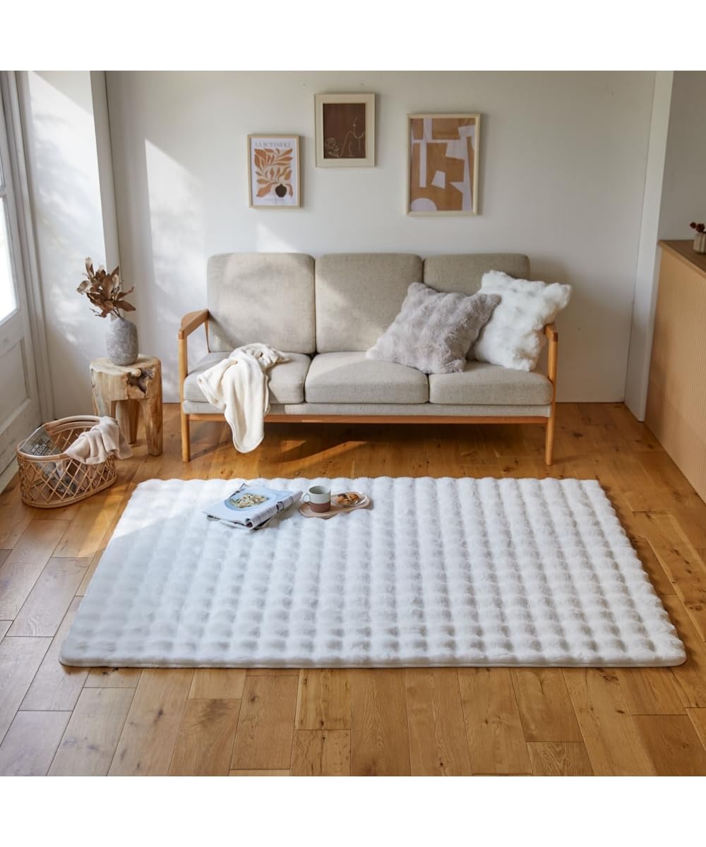 Amazon | [ニッセン] モコモコ デザインラグ ラビットファー調(furry