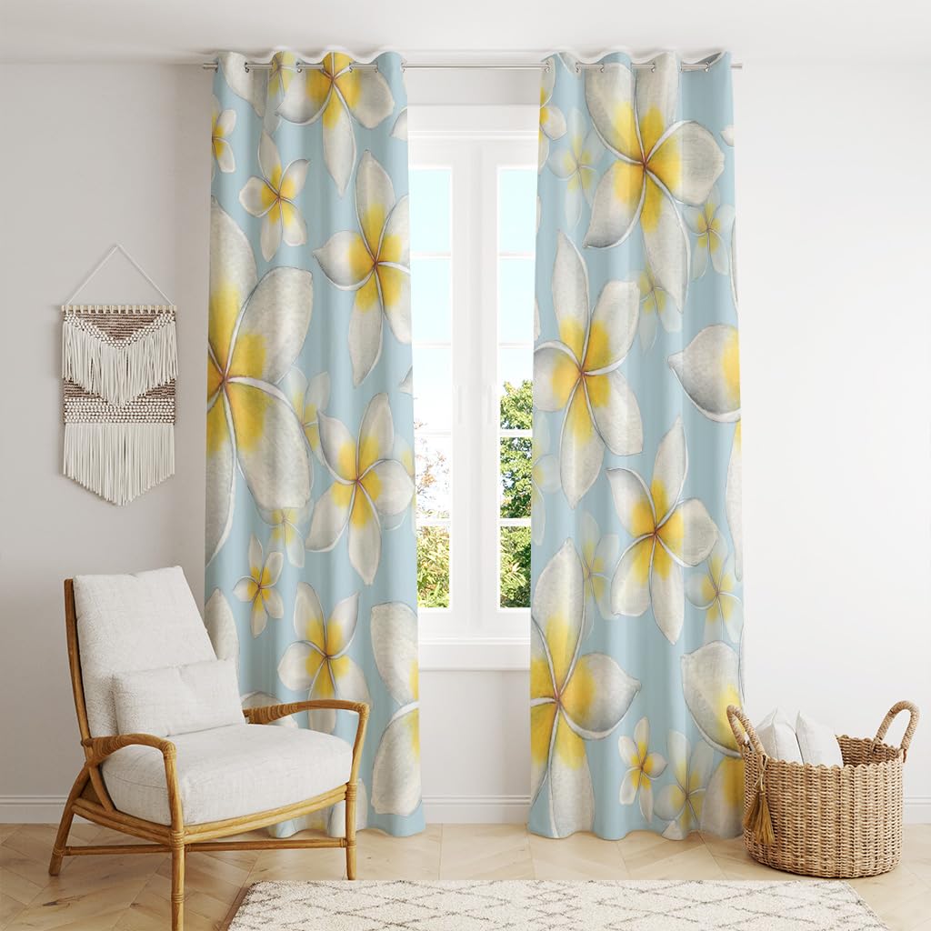 Amazon｜NIBAINLO 遮光カーテン 2枚組,プルメリアの花を使った