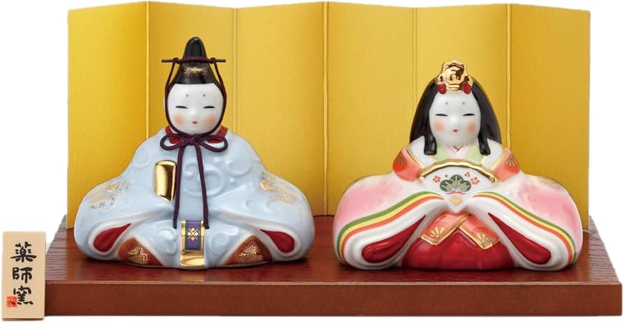 Amazon.co.jp: 薬師窯 桃の節句 ひな人形 染絵 内裏雛(家具調木目飾り