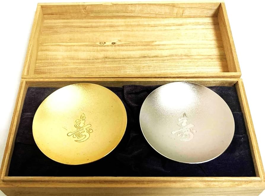 Amazon.co.jp: 大盃 大盃寿 金 銀 24K GP 白金 研ぎ出し 対 共箱 木箱